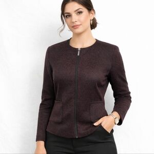 Vintage COVINGTON‎ Size Small Maroon Black Classic Collarless Blazer Jacket EUC